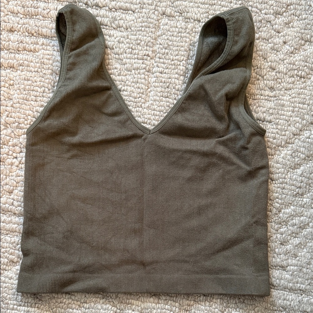 Olive Green Ribbed Tank Top - Picture 2 of 2